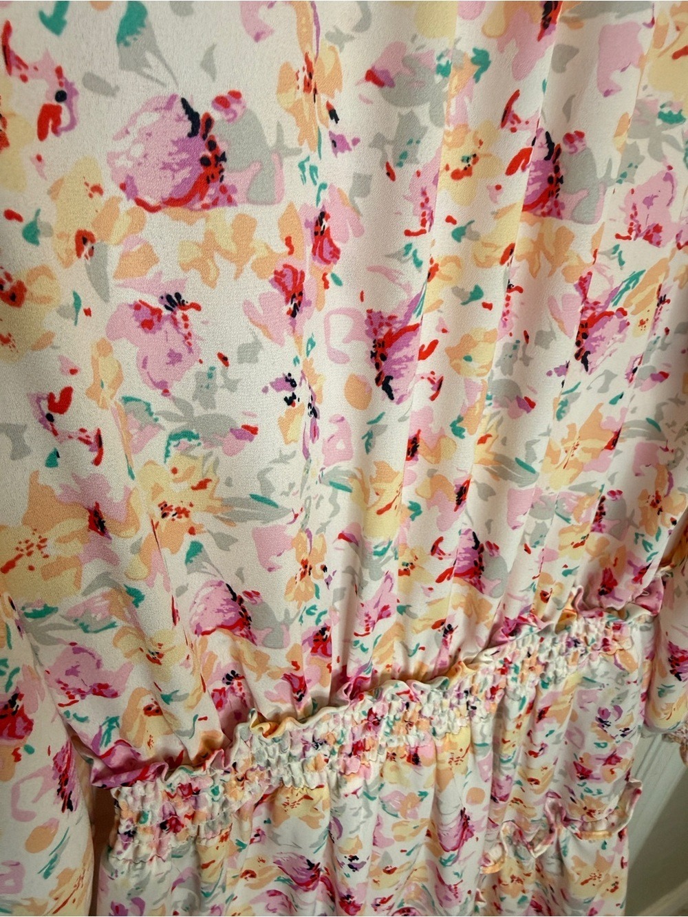 Vanilla Yellow Floral Mini Dress Long Sleeve Mock Neck Cream - Picture 8 of 11